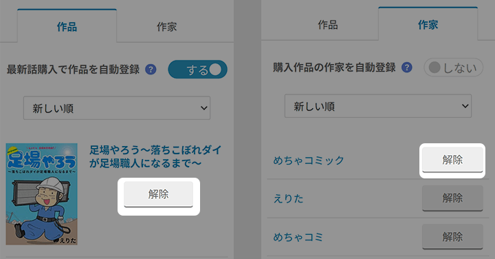 入荷お知らせ管理ページ：解除選択