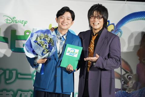 「ズートピア２」のイベントに登場した下野紘さん（左）と森川智之さん
