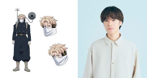 「アンデッドアンラック」の「ウィンター編」に登場するテラー(左)とテラーを演じる小野賢章さん(c)戸塚慶文/集英社・アンデッドアンラック製作委員会