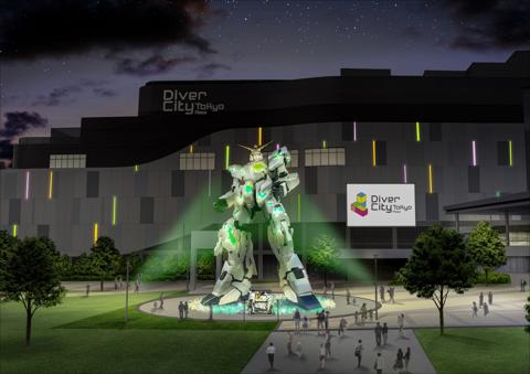 ユニコーンガンダムの実物大立像の冬季限定ライトアップのイメージ（c）創通・サンライズ