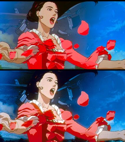 アニメ「MEMORIES」の一場面（上が4Kリマスター版）　（c）1995 マッシュルーム／メモリーズ製作委員会