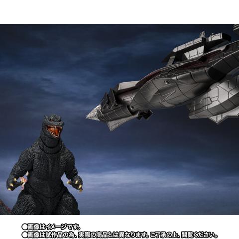 「ゴジラ FINAL WARS」のフィギュア「S.H.MonsterArts ゴジラ (2004) 放射熱線Ver. VS 新・轟天号」　TM ＆ （c）TOHO CO.，LTD.