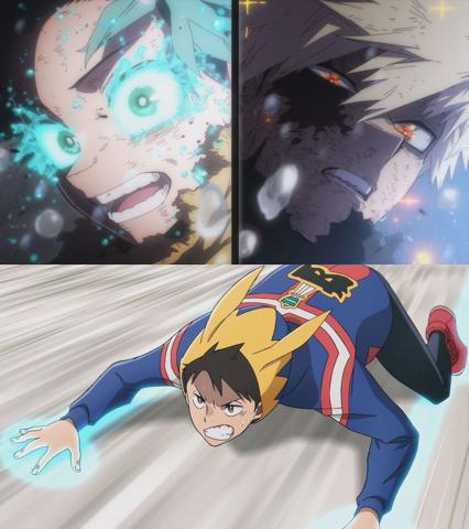 テレビアニメ「ヴィジランテ -僕のヒーローアカデミア ILLEGALS-」と「僕のヒーローアカデミア」のコラボCMのカット（c）古橋秀之・別天荒人・堀越耕平／集英社・ヴィジランテ製作委員会