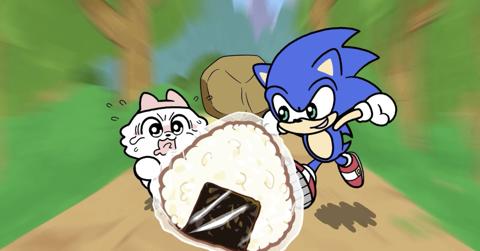 アニメ「ンめねこ」とソニックのコラボ回の一場面（c）しりもと／HUNET・「ンめねこ」製作委員会　（c）SEGA