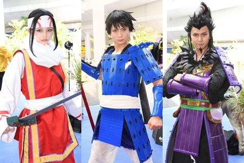 「キングダム」の羌カイ、信、桓騎に扮(ふん)したコスプレーヤー