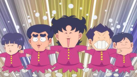 アニメ「ハイスクール!奇面組」の第1話「奇面組参上!」の一場面(c)新沢基栄/集英社・奇面組