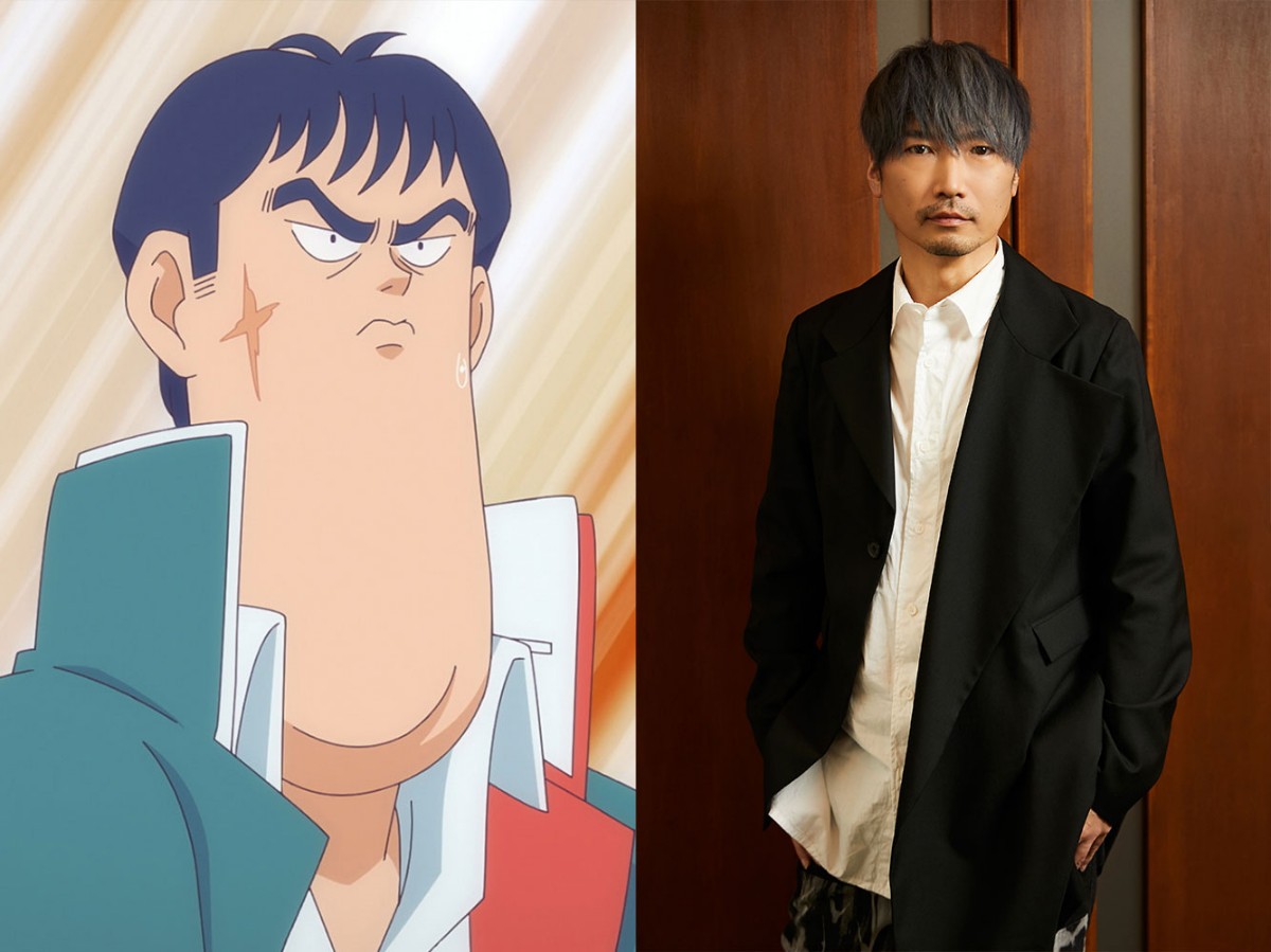 アニメ「ハイスクール！奇面組」に登場する手目小野若蔵（左）と手目小野若蔵の声優を務める小西克幸さん（c）新沢基栄／集英社・奇面組