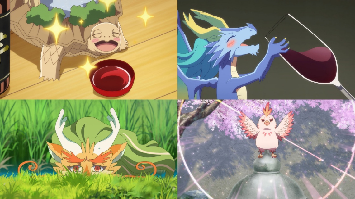 アニメ「神の庭付き楠木邸」に登場する四霊（c）2025 えんじゅ／KADOKAWA／「神の庭付き楠木邸」製作委員会