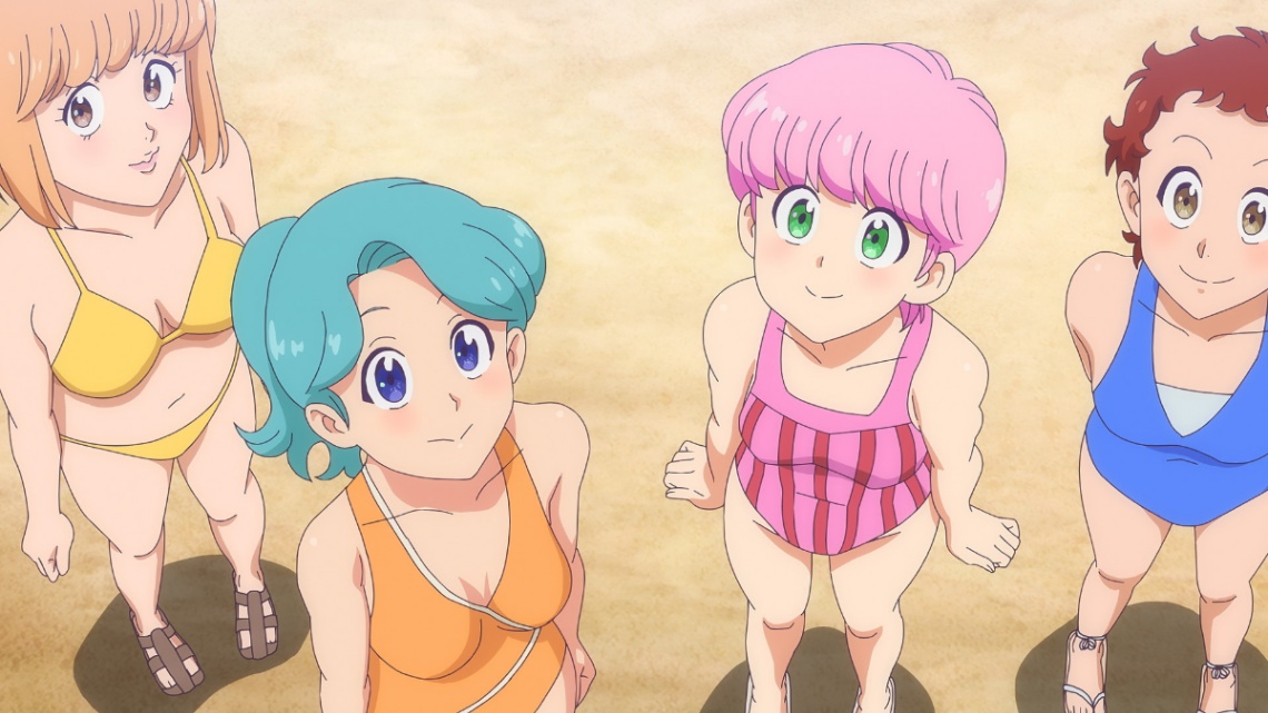 アニメ「ハイスクール!奇面組」の第8話「シーサイド チェイス/真夏の夜のポッピンシャワー」の一場面(c)新沢基栄/集英社・奇面組