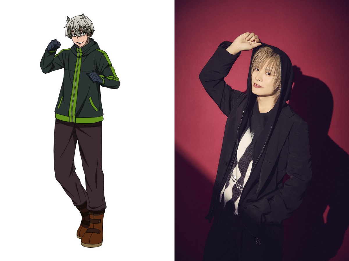 アニメ「『桃源暗鬼』~日光・華厳の滝編~」に登場する猫咲波久礼(左)と声優を務める岡本信彦さん(c)漆原侑来(秋田書店)/桃源暗鬼製作委員会