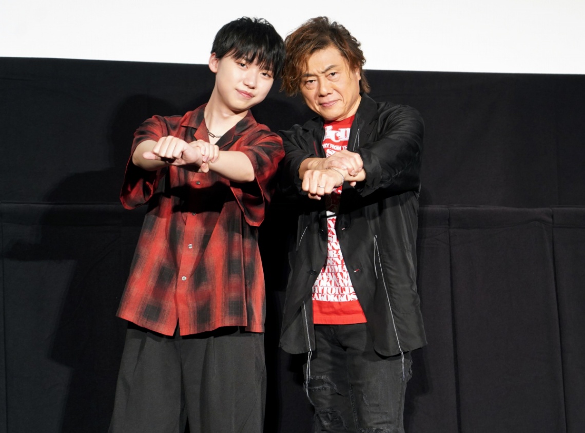 アニメ「鎧真伝サムライトルーパー」の上映会「若と遼と一緒 上映会」に登場した石橋陽彩さん(左)と草尾毅さん