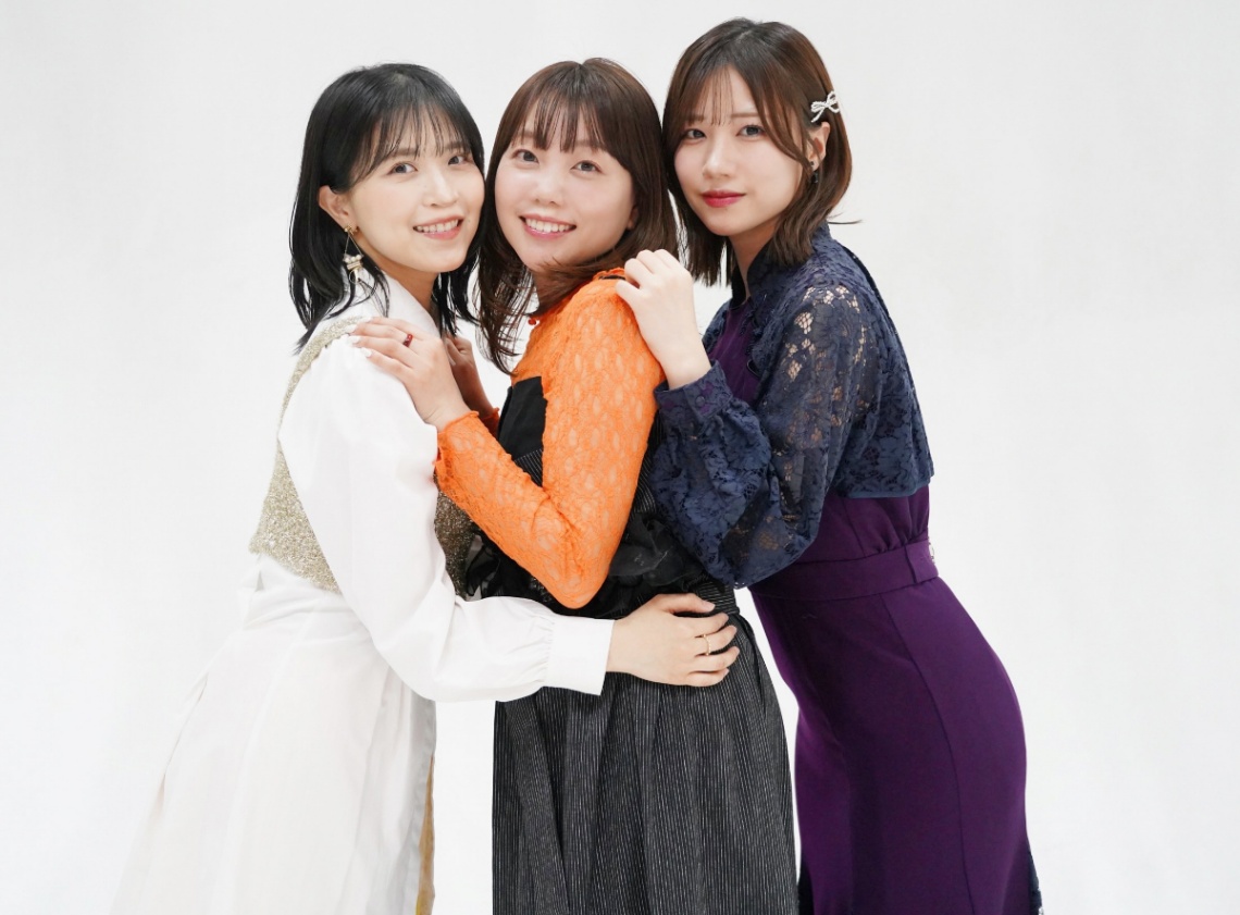 アニメ「才女のお世話 高嶺の花だらけな名門校で、学院一のお嬢様（生活能力皆無）を陰ながらお世話することになりました」に出演する（左から）大西沙織さん、小原好美さん、土屋李央さん